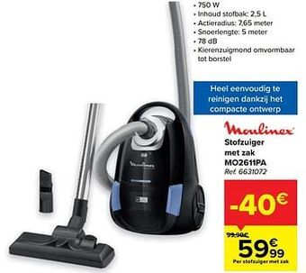 Carrefour Moulinex stofzuiger met zak mo2611pa aanbieding