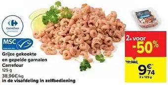 Carrefour Grijze gekookte en gepelde garnalen carrefour aanbieding