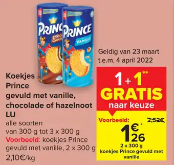 Carrefour LU Koekjes Prince gevuld met vanille, chocolade of hazelnoot aanbieding