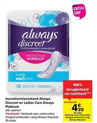 Verband voor urineverlies integral protection long always discreet