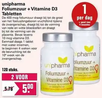 Unipharma foliumzuur + vitamine d3 tabletten