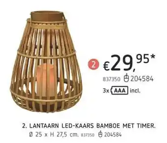 Lantaarn led-kaars bamboe met timer 25 x H 27.5 cm
