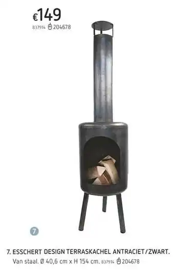 Esschert design terraskachel antraciet-zwart 40.6 cm x H 154 cm