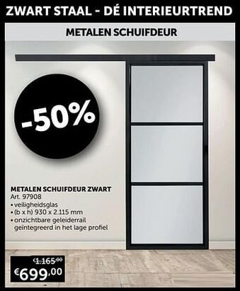 Zelfbouwmarkt Metalen schuifdeur zwart aanbieding