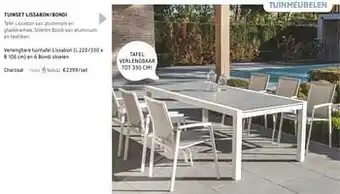Dreamland Verlengbare tuintafel lissabon en 6 bondi stoelen charcoal aanbieding