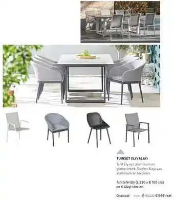 Dreamland Tuintafel ely en 6 alayi stoelen charcoal (L 220 x 100 cm) aanbieding