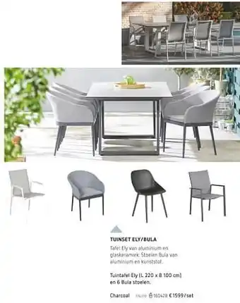 Dreamland Tuintafel ely en 6 bula stoelen charcoal (L 220 x 100 cm) aanbieding