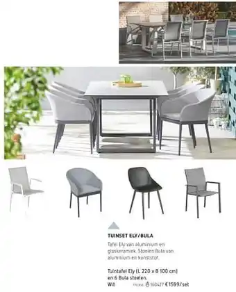 Dreamland Tuintafel ely en 6 bula stoelen wit (L 220 x 100 cm) aanbieding