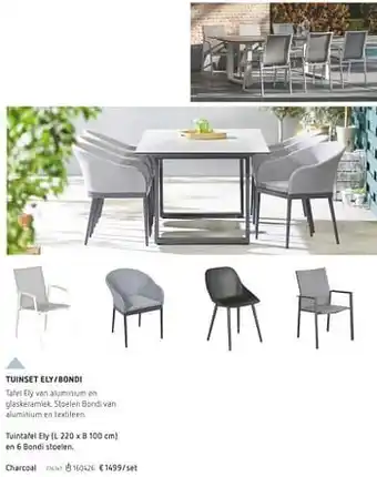 Dreamland Tuintafel ely en 6 bondi stoelen charcoal (L 220 x 100 cm) aanbieding