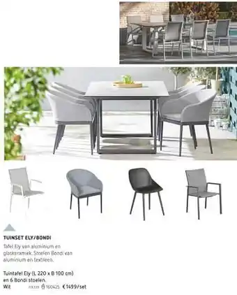Tuintafel ely en 6 bondi stoelen wit (L 220 x 100 cm)