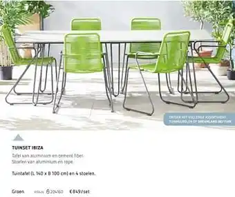 Dreamland Tuintafel en 6 stoelen groen (L 140 x B 100 cm) aanbieding