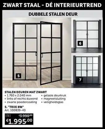 Zelfbouwmarkt Dubbele stalen deur stalen deuren mat zwart trixi 8w aanbieding