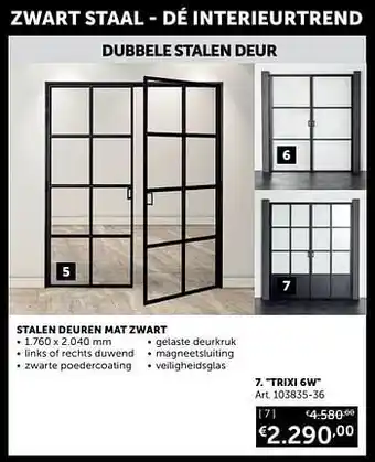 Zelfbouwmarkt Dubbele stalen deur stalen deuren mat zwart trixi 6w aanbieding