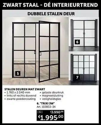 Zelfbouwmarkt Dubbele stalen deur stalen deuren mat zwart trixi 3w aanbieding