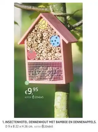Dreamland Insectenhotel dennenhout met bamboe en dennenappels D 9 x B 22 x H 26 cm aanbieding