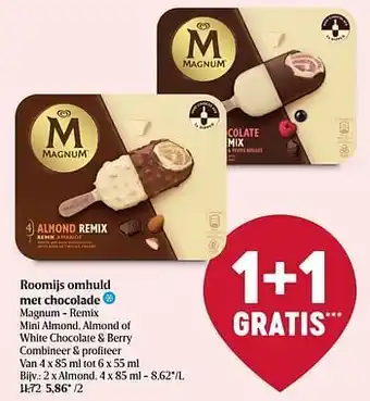 Delhaize Roomijs omhuld met chocolade magnum almond aanbieding