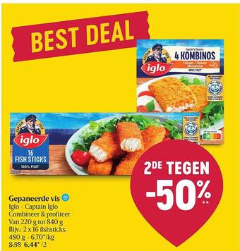 Delhaize Gepaneerde Vis Iglo aanbieding