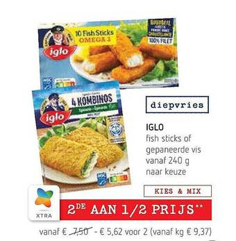 Spar Colruyt Iglo Fish Sticks Of Gepaneerde Vis aanbieding