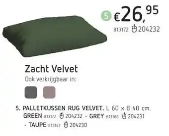 Dreamland Palletkussen rug velvet green L 60 x B 40 cm aanbieding