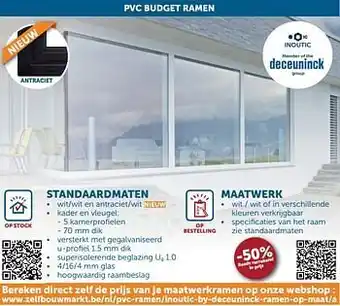 Zelfbouwmarkt -50% pvc budget ramen aanbieding