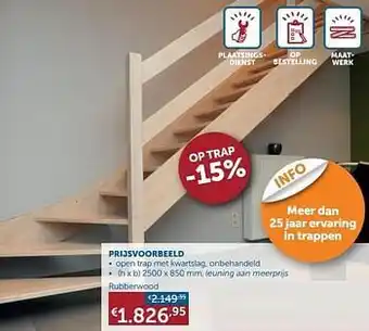 Zelfbouwmarkt Open trap met kwartslag, onbehandeld rubberwood aanbieding