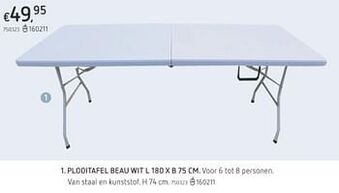 Plooitafel beau wit L 180 x B 75 cm