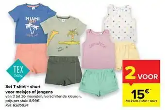 Carrefour Set t-shirt + short voor meisjes of jongens aanbieding