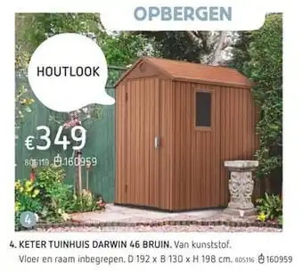 Dreamland Keter tuinhuis darwin 46 bruin D 192 x B 130 x H 198 cm aanbieding