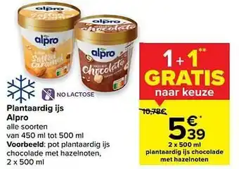 Carrefour Market Pot plantaardig ijs chocolade met hazelnoten aanbieding