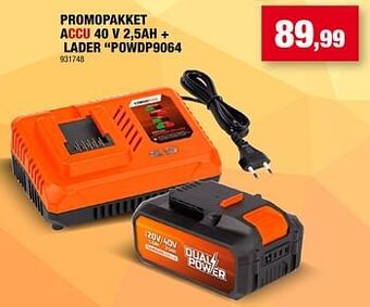 Hubo Powerplus promopakket accu 40 v 2,5ah + lader powdp9064 aanbieding