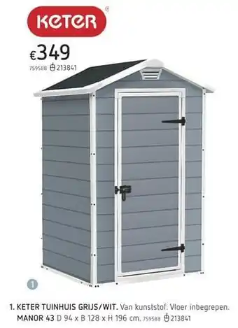 Keter tuinhuis grijs-wit manor 43 D 94 x B 128 x H 196 cm