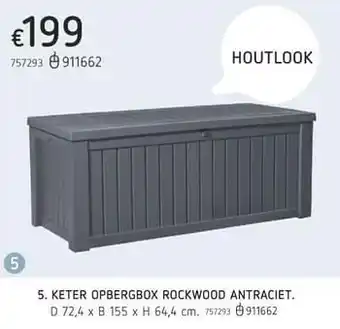 Keter opbergbox rockwood antraciet D 72.4 x B 155 x H 64.4 cm