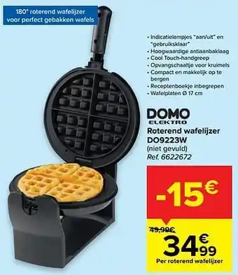Carrefour Domo elektro roterend wafelijzer do9223w aanbieding