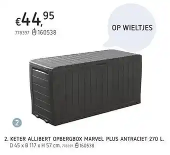 Dreamland Keter allibert opbergbox marvel plus antraciet 270 L. D 45 x B 117 x H 57 cm aanbieding