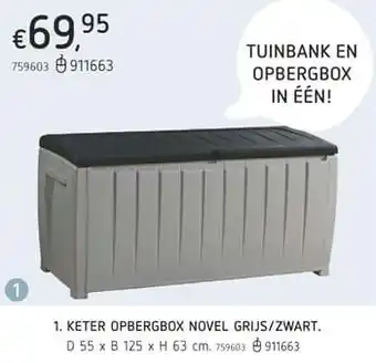 Dreamland Keter opbergbox novel grijs-zwart D 55 x B 125 x H 63 cm aanbieding