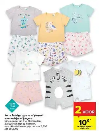 Carrefour Korte 2-delige pyjama of playsuit voor meisjes of jongens aanbieding