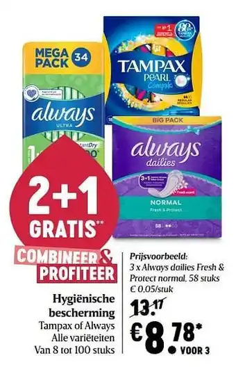 Delhaize Always dailies fresh + protect normal aanbieding