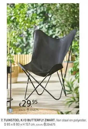 Dreamland Tuinstoel k-d butterfly zwart D 85 x B 80 x H 157 cm aanbieding
