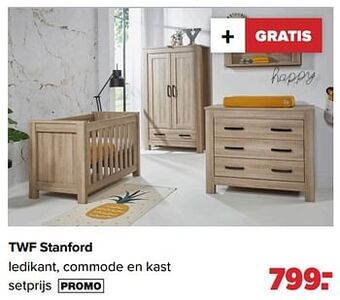 Baby-Dump Twf stanford ledikant, commode en kast aanbieding