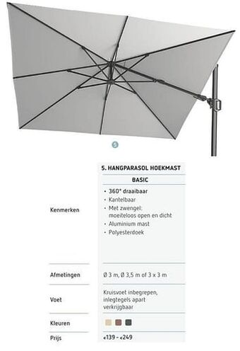 Hangparasol hoekmast basic