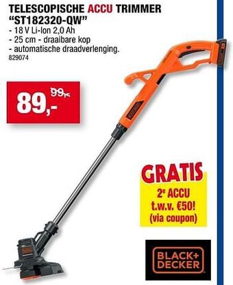 Black + decker telescopische accu trimmer st182320-qw