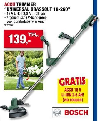 Hubo Bosch accu trimmer universal grasscut 18-260 aanbieding