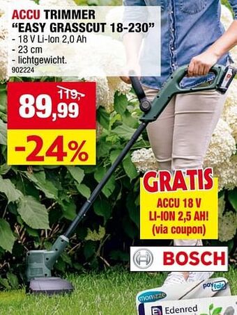 Hubo Bosch accu trimmer easy grasscut 18-230 aanbieding