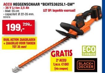Hubo Black + decker accu heggenschaar bchts3625l1-qw aanbieding
