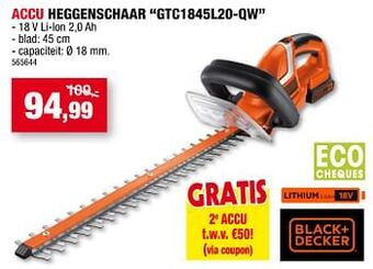 Hubo Black + decker accu heggenschaar gtc1845l20-qw aanbieding