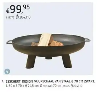 Esschert design vuurschaal van staal zwart L 80 x B 70 x H 24.5 cm