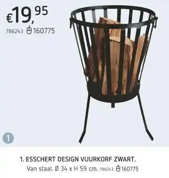 Esschert design vuurkorf zwart 34x H 59 cm