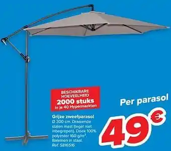 Carrefour Grijze zweefparasol aanbieding