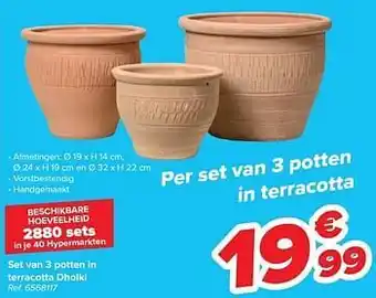 Carrefour Set van 3 potten in terracotta dholki aanbieding