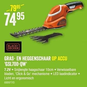 HandyHome Black + decker gras- en heggenschaar op accu gsl700-qw aanbieding